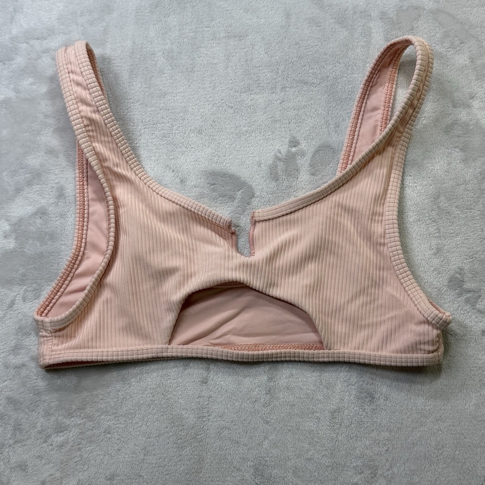 Frankies Bikinis Ribbed Cutout Bikini Top Peach Pink Large‎ Malibu